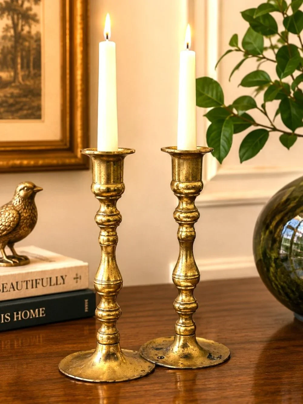 VTG Brass Candlestick Holders Set of 2 Japanese Taper Candle Holders